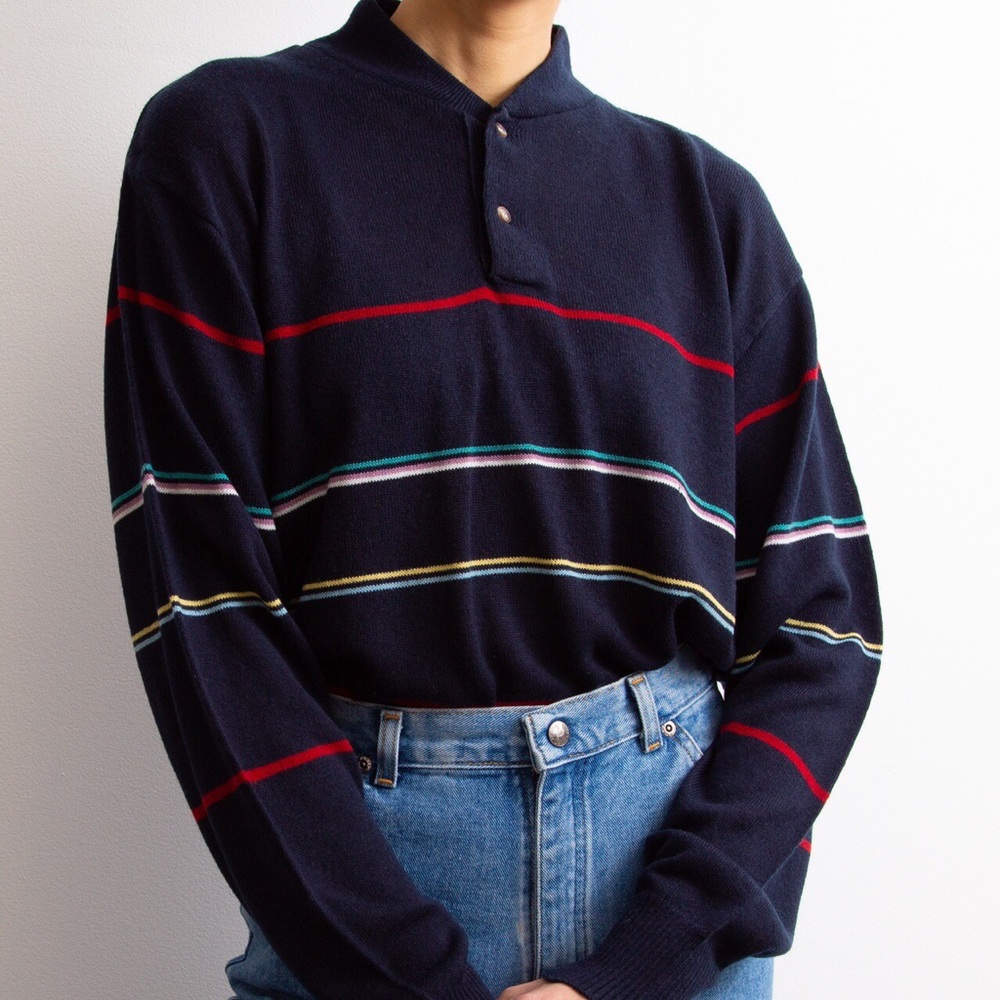 *sold* 60s - 70s Vintage Striped Henley Sweater